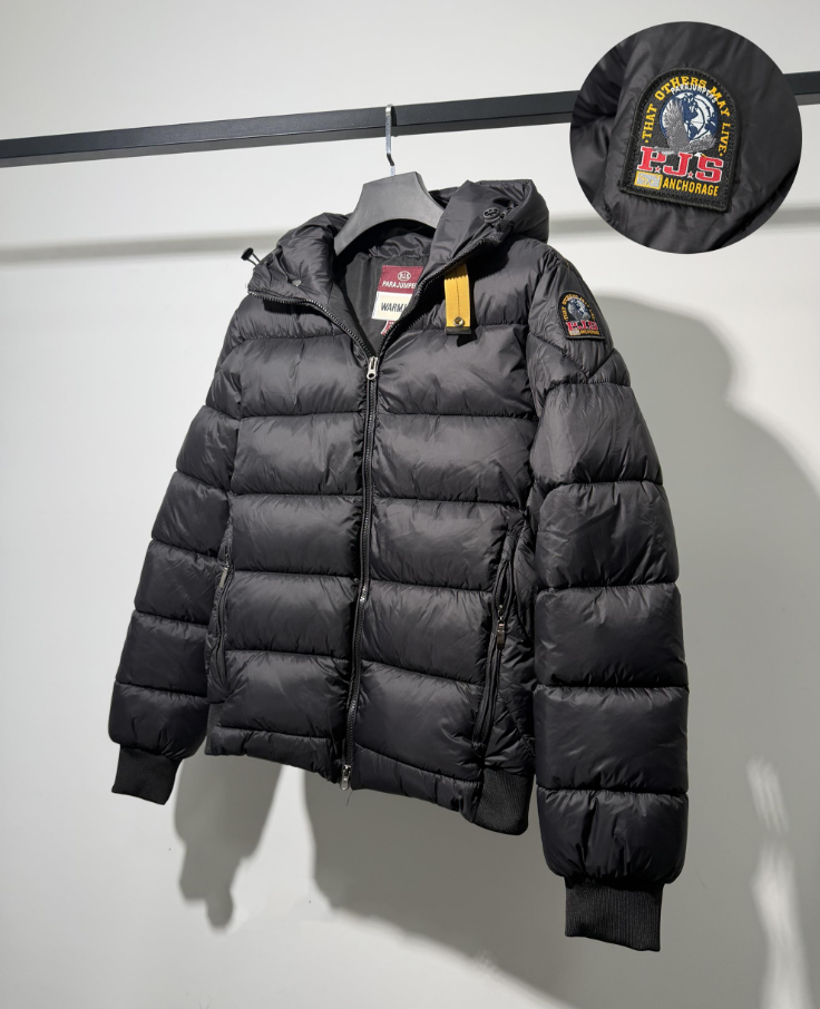 Parachuting Down Jacket PJS puffer jacket Luxury mens womens para jumpers down jacket with Yellow Webbing Strap Accent Water Repellent Windproof Win