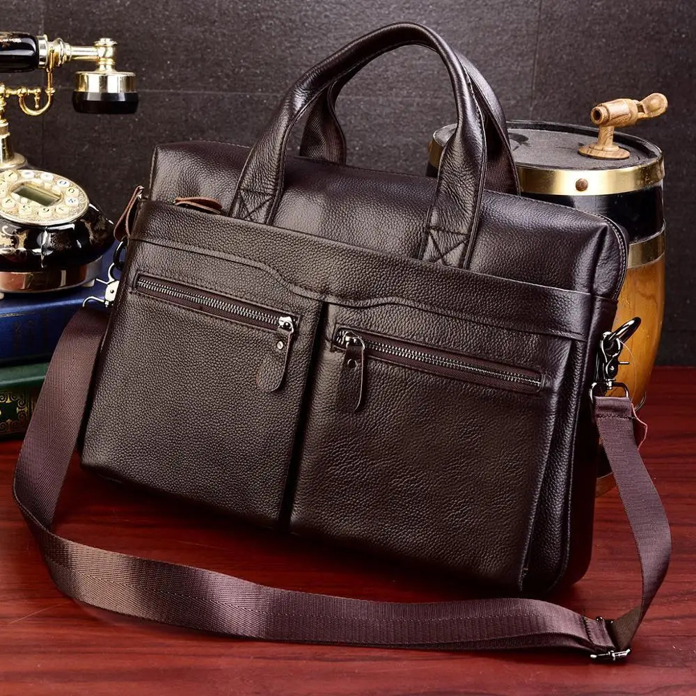 Business Laptop Bag Men Genuine Leather Handbags Male Leather Travel Briefcases Men High Quality Cowhide Leather Messenger Bags 260920