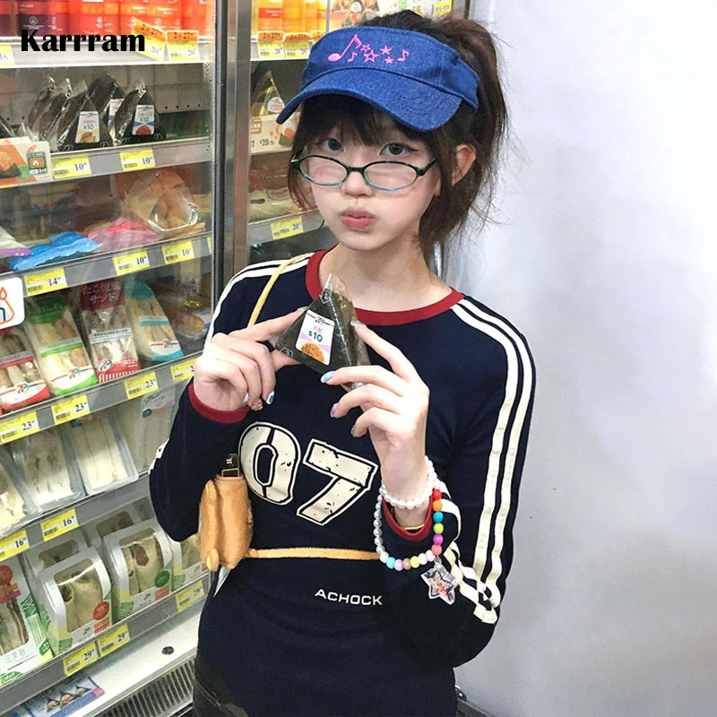 Karrram Japanese Y2k Letter Print T Shirt Vintage Harajuku Long Sleeve T-shirt American Retro Streetwear 2000s Aesthetics 260920