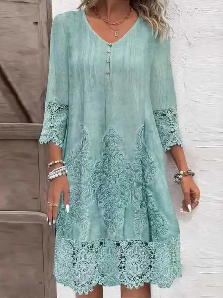 Women Casual Dress Women Casual Dress New Spring Summer Everyday Solid Color Lace Fashion Everyday everyday V Neck Button Office Loose Party Elegant