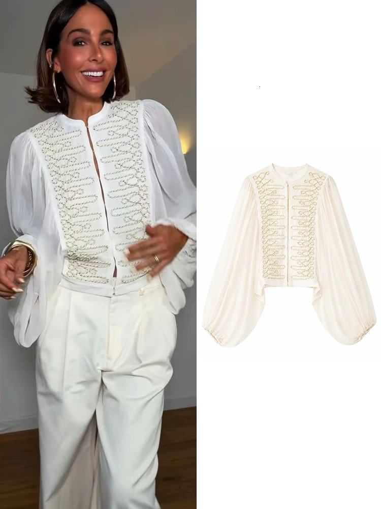 TFMLN Autumn Women White Shirt Top Fashion Vintage Lantern Long Sleeves Elegant Office Ladies Blouses Chic Female Shirt 260924
