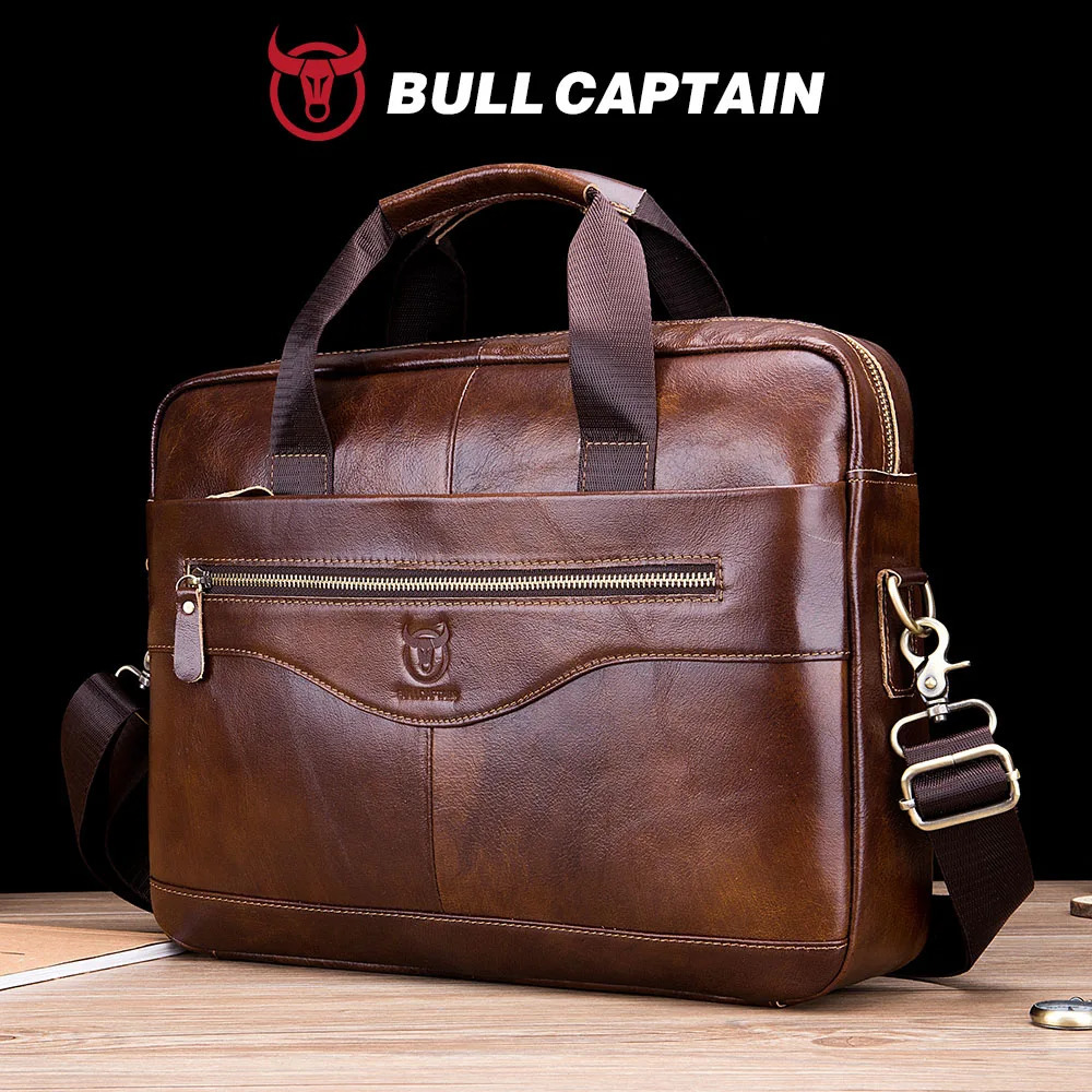 BULLCAPTAIN Briefcase Shoulder Messenger Bags Men's Genuine Leather 14-inch Laptop Bag's Men's Briefcase Office Business Handbag 2609