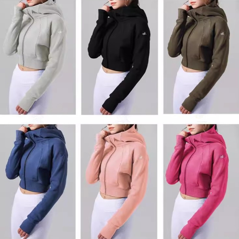 Women's yoga thick casual sports high-quality short fleece sweatshirt hooded windproof fashionable running and cycling jacket