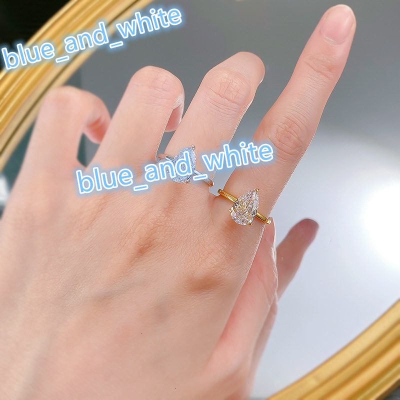 S925 Silver Water Drop Ring New Fashionable European and American 7 * 11 Ice Flower Cut Pear Shaped Ring Wedding Ring