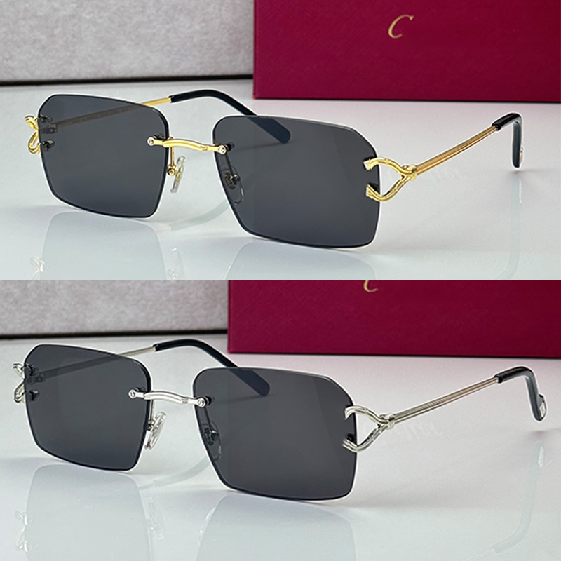 Designer Mens Womens Frameless Rectangular Sunglasses CT0919S Grey lens Silver metal personality symbol mirror legs Daily wear business driving luxu