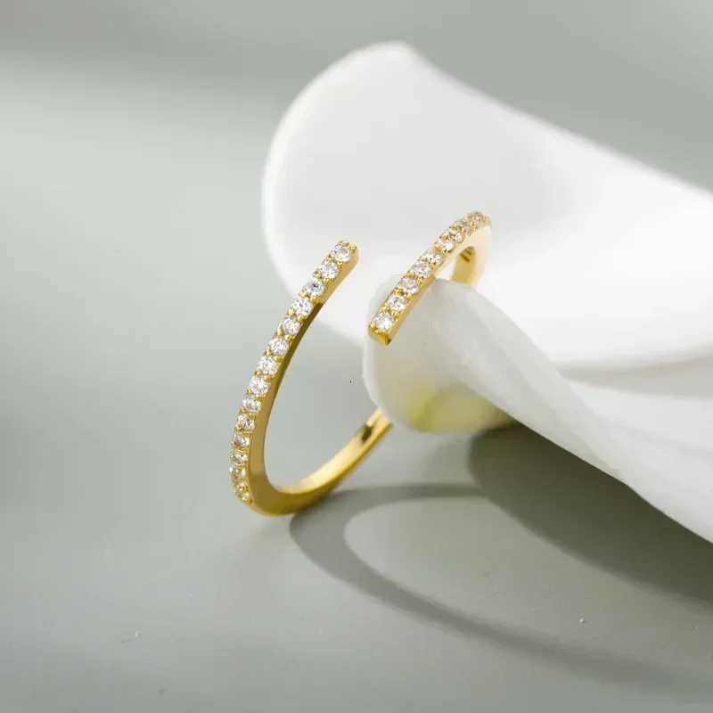 Stainless Exquisite Band Steel Rings Line Double Layer Couple Opening Rings for Women Men Classic High Quality Gold Color Zircon Jewelry N260924