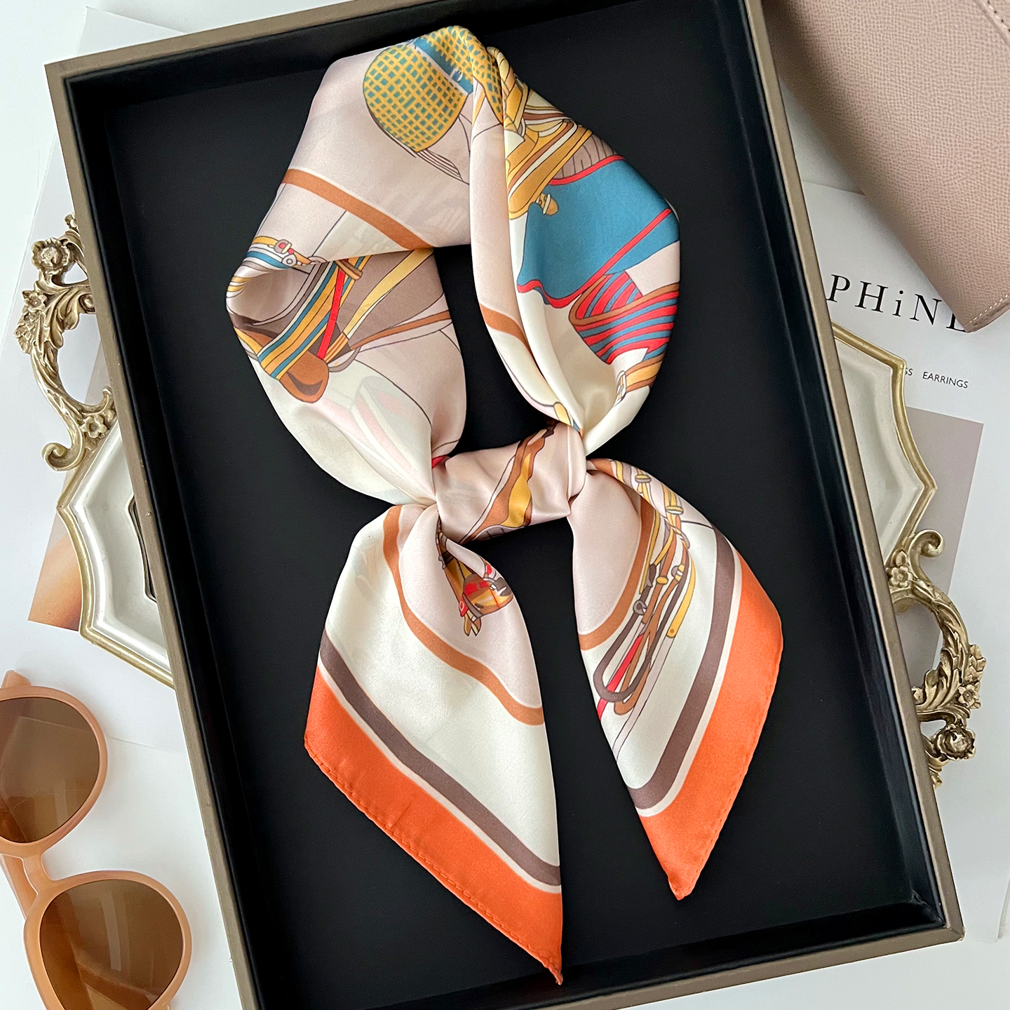 New spring summer collection: versatile decorative women, suitable for work, commuting, professional attire; elegant and multifunctional square scar