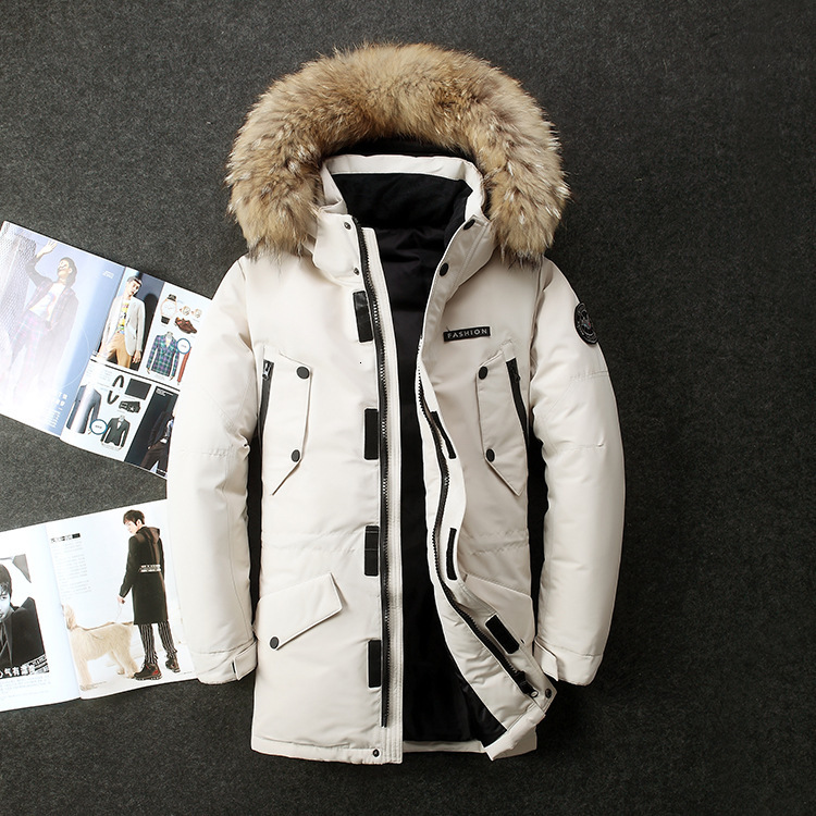 Men's Mid Length Thickened Down Jacket With Fur Collar Windproof Warm Water Resistant Outdoor Winter Coat Stylish Outerwear For Travel Hiking C