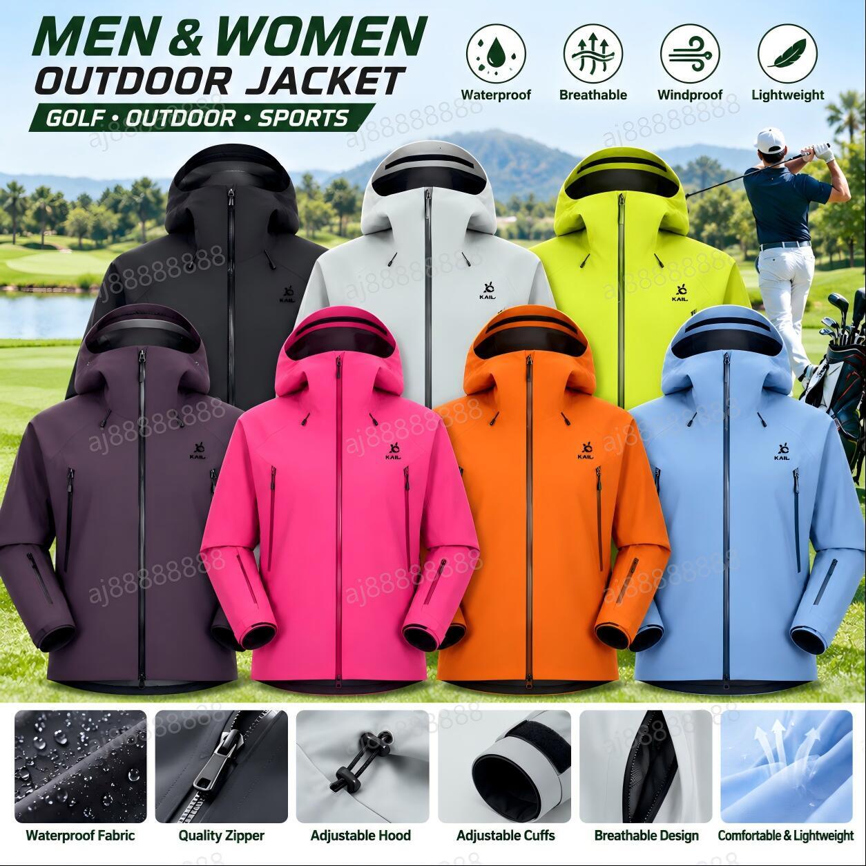 Kailasiy Unisex Waterproof Windproof Golf Jacket Hooded Lightweight Breathable Outdoor Shell Full Zip Golf Outerwear