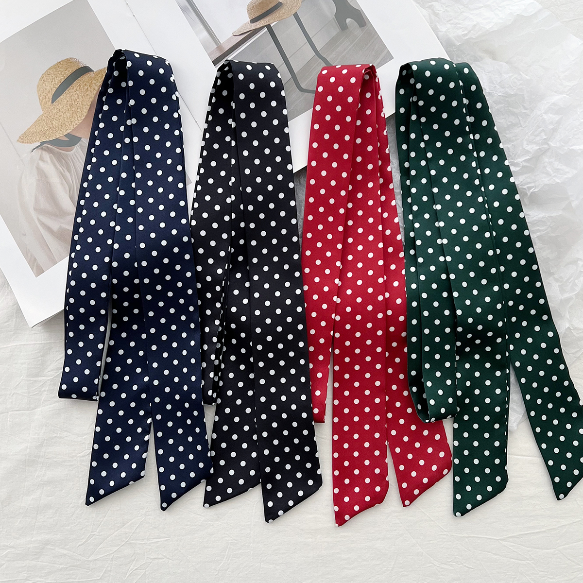 American retro polka dot silk for women, spring and autumn thin versatile niche design millennium style long scarf