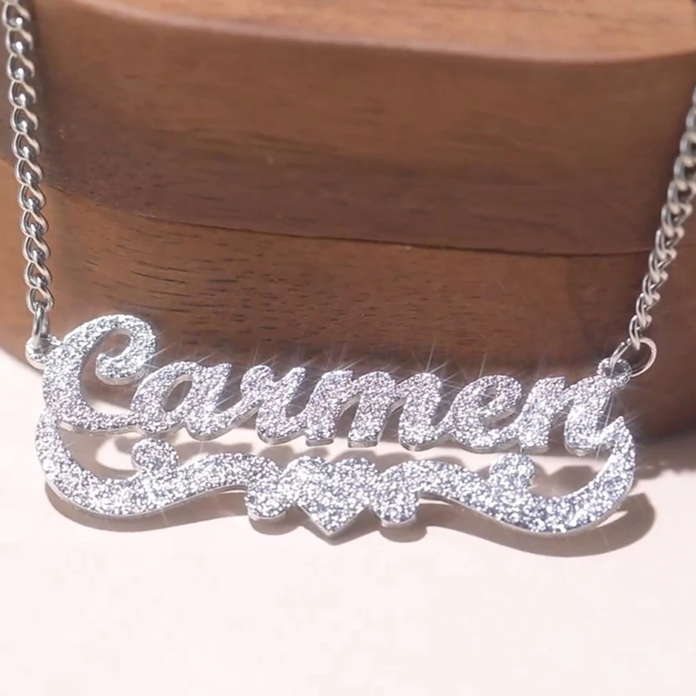 My Shape Custom Name Sparkling Necklaces Stainless Steel Customized Bling Frosted Pendants Personalized Name Chain Jewelry Gifts260918