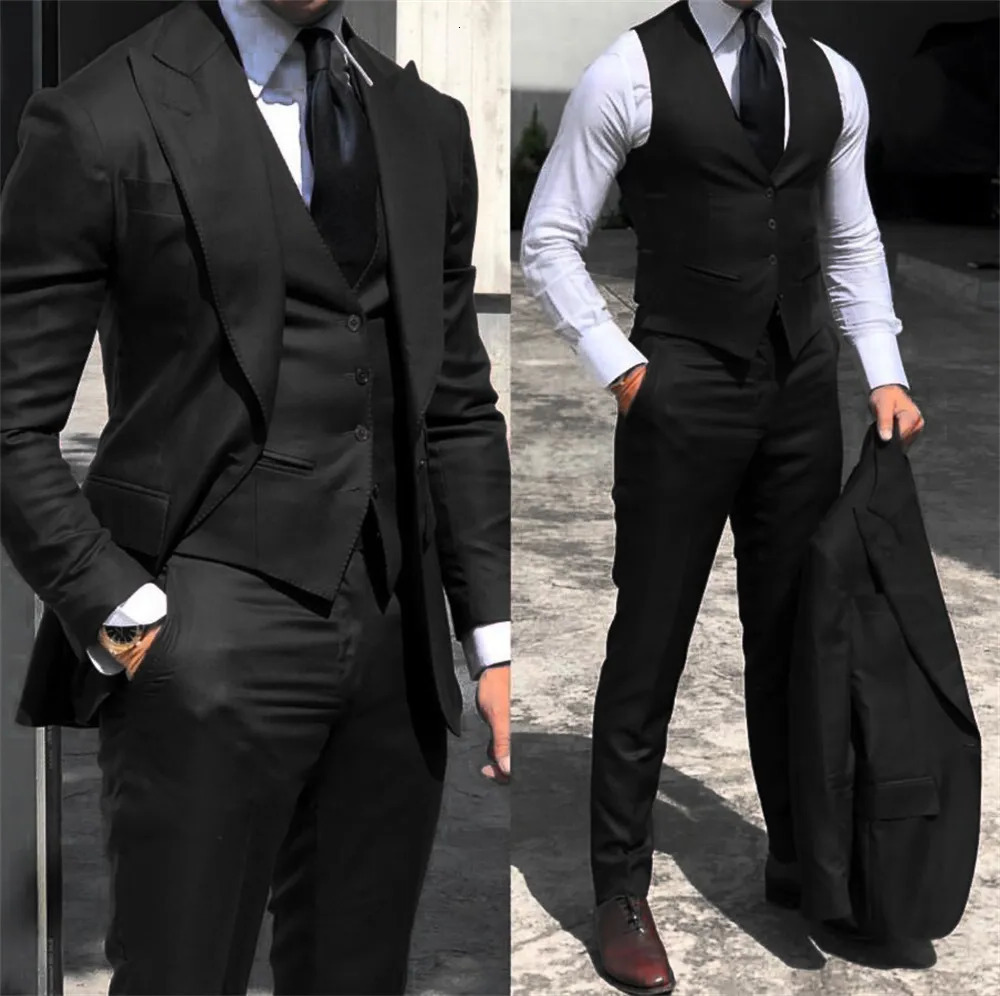 Men's Suit Men's Blazers Black Classic Suit 3 Pieces Tuxedo Lapel formal Groomsmen Wedding Suits Set Fashion Men Business Blazer Jacketpan