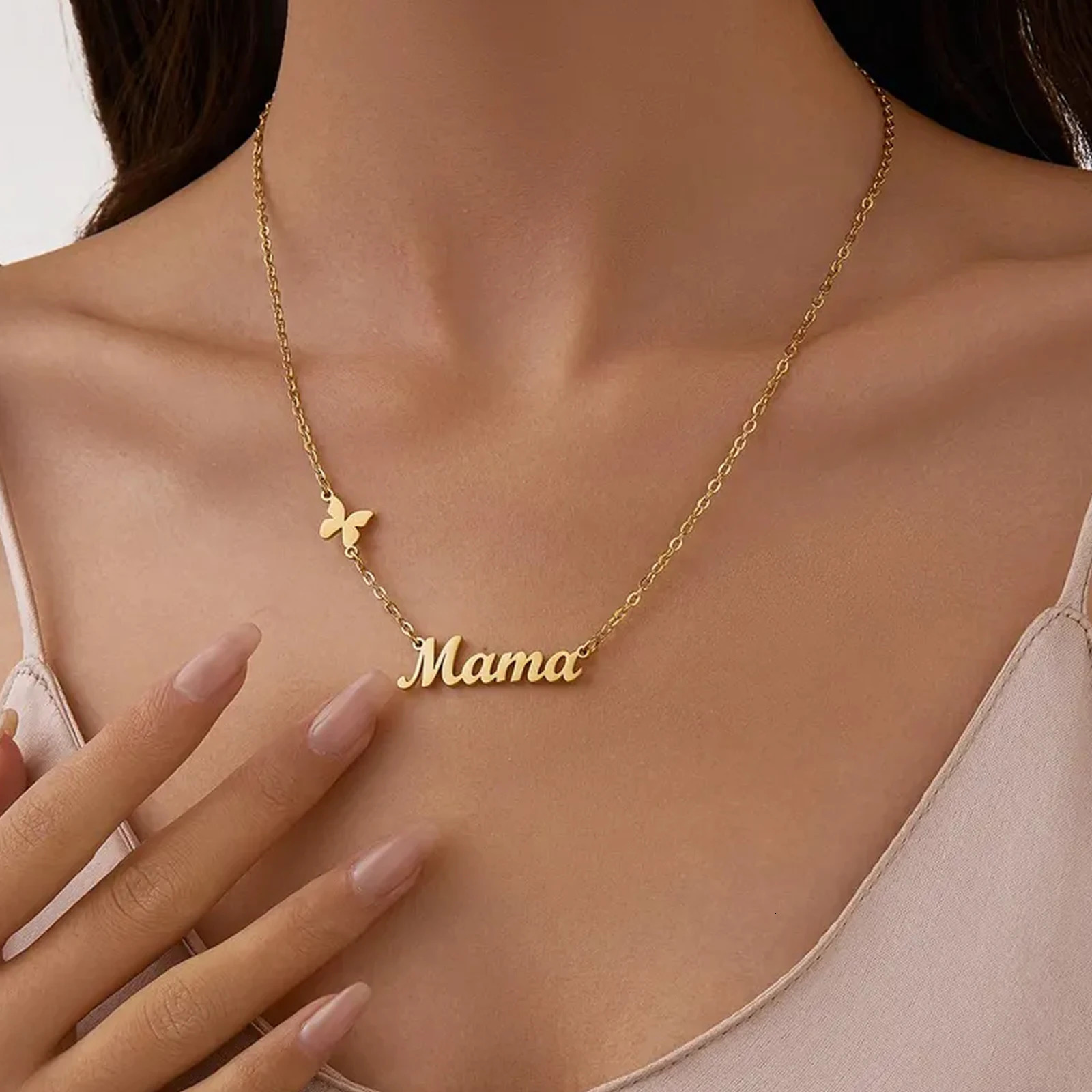 Lemegeton Fashion Custom Name Butterfly Necklace For Women Personalized Letter Choker Necklace Stainless Steel Jewelry for Mama260918