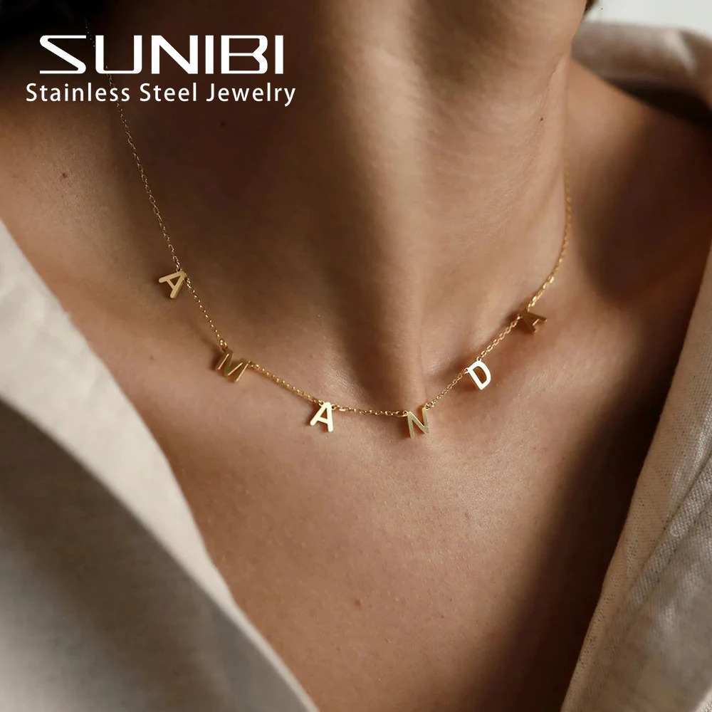 Customized Stainless Steel Name Necklaces for Women Personalized Necklace Letter Pendant Nameplate Gift Jewelry Drop260918