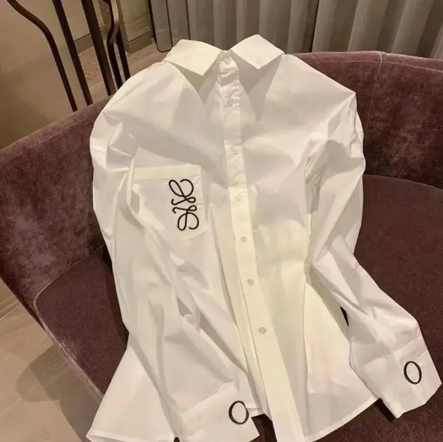Women Blouse Loose Designer Shirts Women White Blouse Fashion Spring Embroidery Luxury Base Womens Long Sleeve Lapel Coat Tops T Shirt Size M ladies