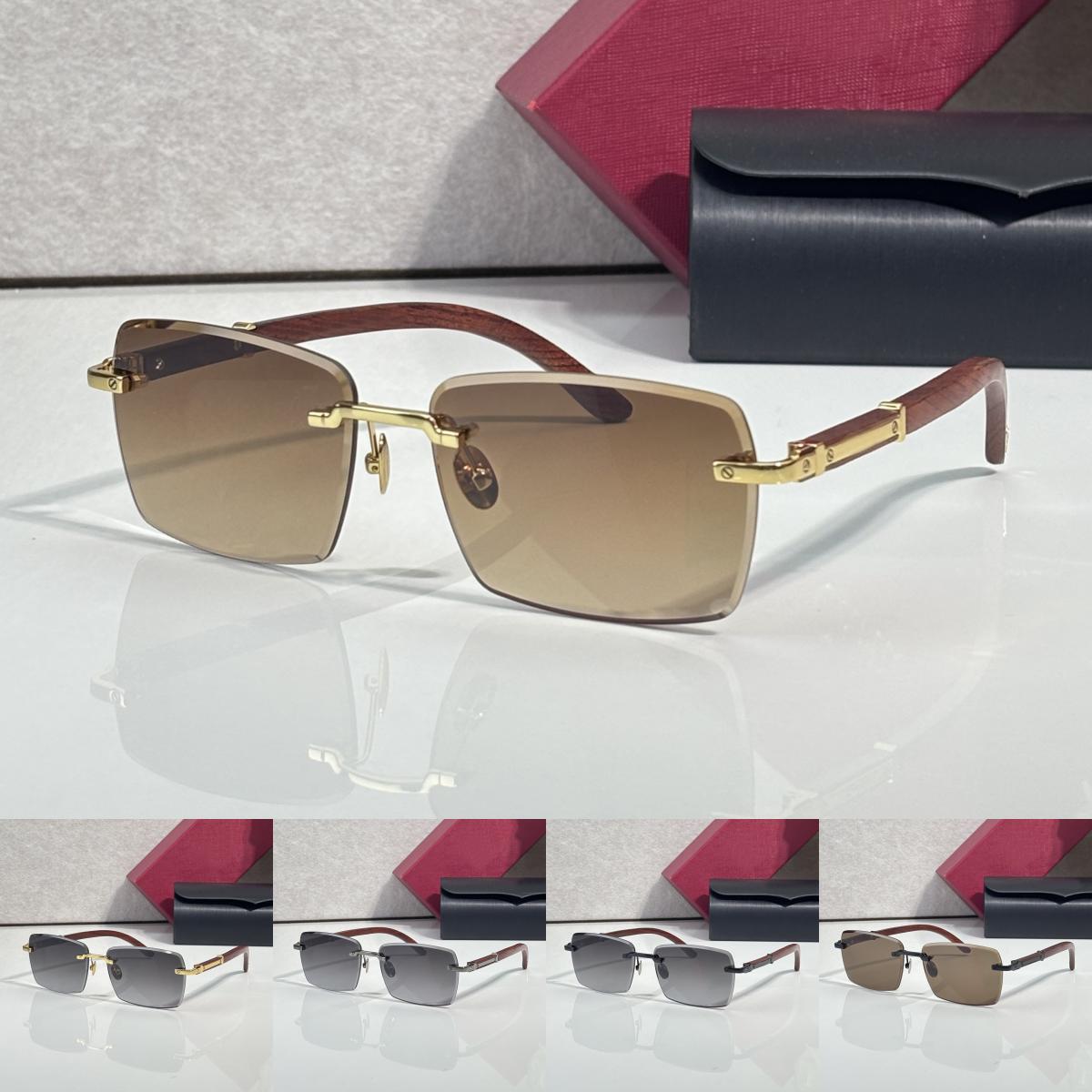 Designer Sunglasses Fashion Sunglasses Luxury Brand 2026 New Square Sunglasses Fashion Personality Rimless Frame Gradient Wood Grain Leg Sunglasses