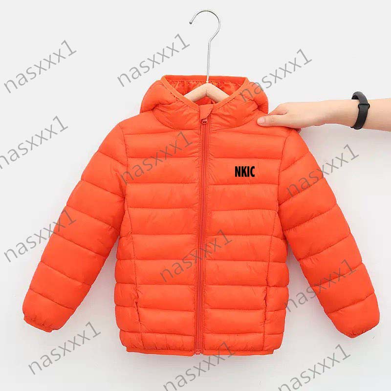 Autumn Brand Orange Down Jackets Girls Boys Fashion Warm Thin Coats Spring Children Clothes Big Kids Casual Hooded Zipper Outerwear