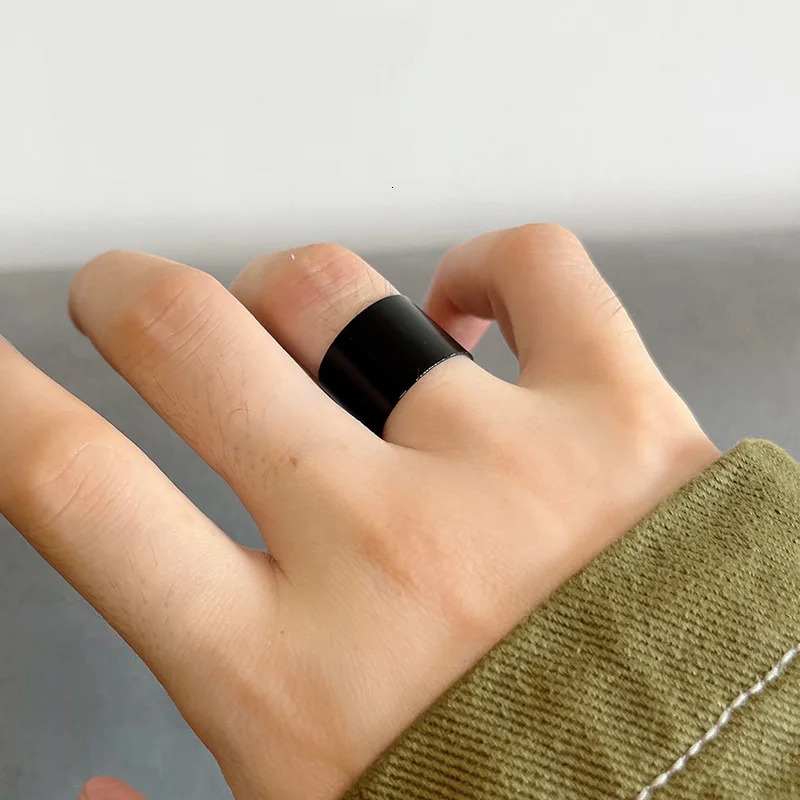 Retro 15mm Simple Black Wide Ring For Men Punk Gothic Rock HIphop Open Ring Biker Accessories Unisex Jewelry Lover Gift 260922