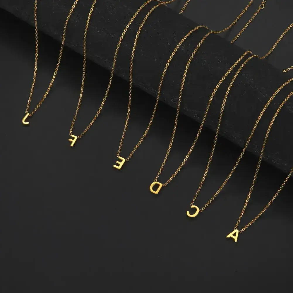 Dainty Adjustable Pendant Necklace 18K Real Gold Plated Stainless Steel Alphabet Pendent Necklace Lovers Couple Initial English Leter Necklaces