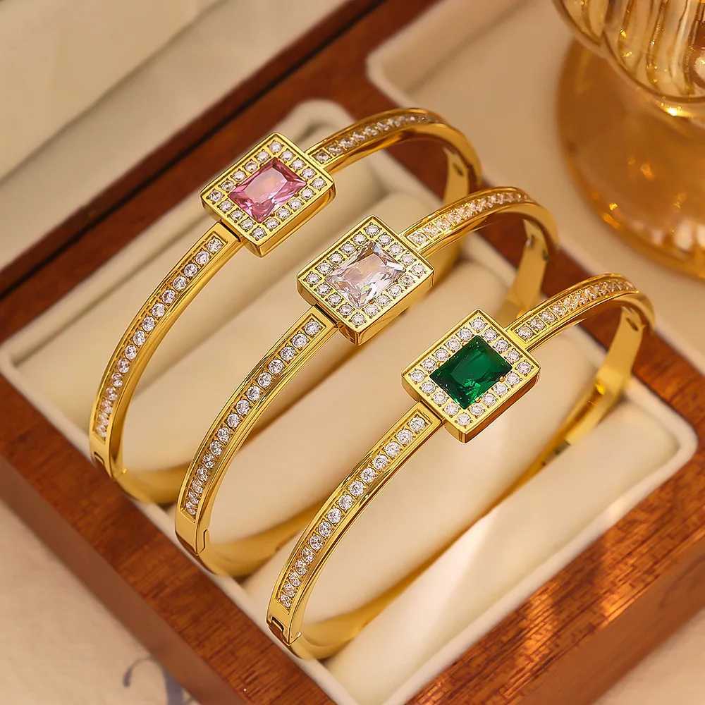 Vintage Colorf AAA+ Zircon Bangle Titanium Steel Bracelet with 18K Gold Plated Waterproof Cuff Bangle Jewelry for Wen Girls Gift N260924