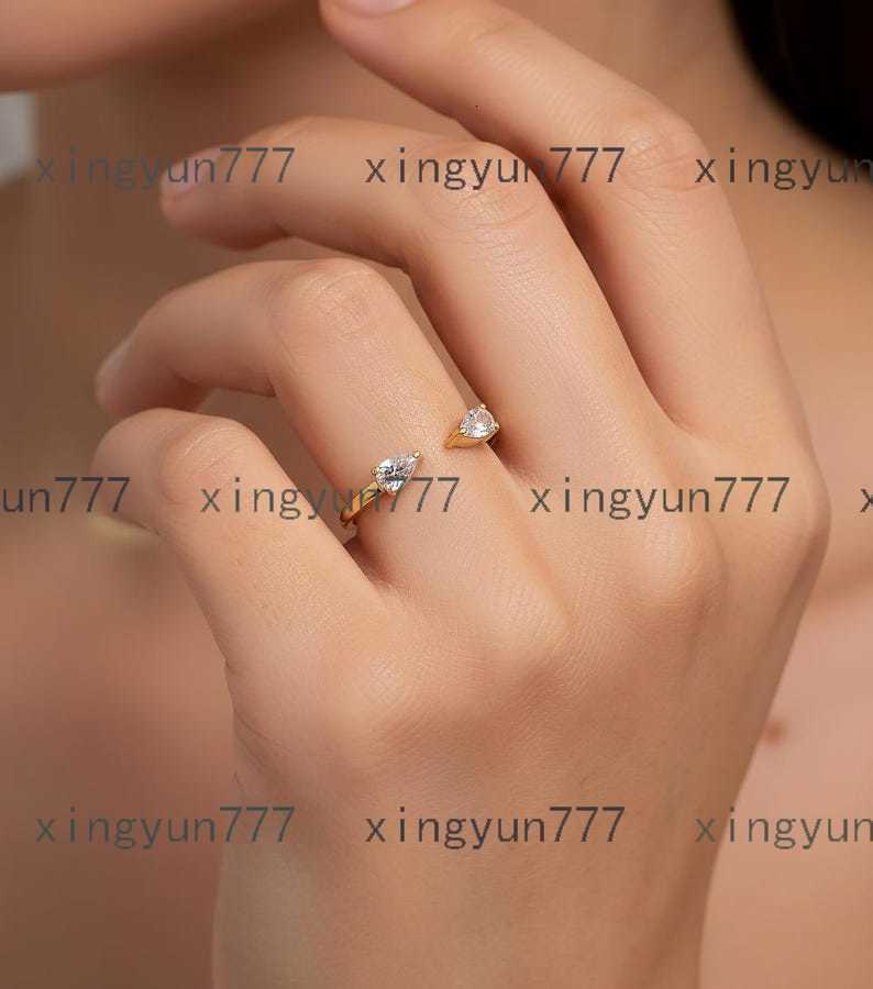 Adjustable 925 Sterling Silver Gold Plated Pear Cut Moissanite Ring for Women Fashion Jewelry for Anniversary Engagement Wedding