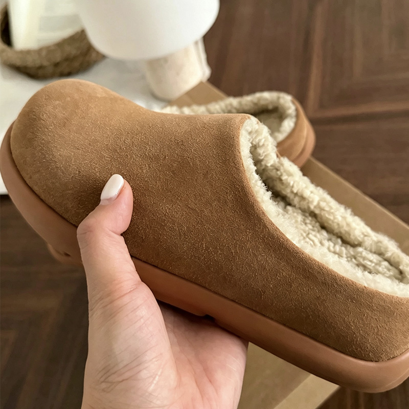 New Brown Suede women fuzzy designer slippers Thick faux fur winter warm shoes high quality Plush Fleece Slip House Slipper Platform Sole Casual Sho
