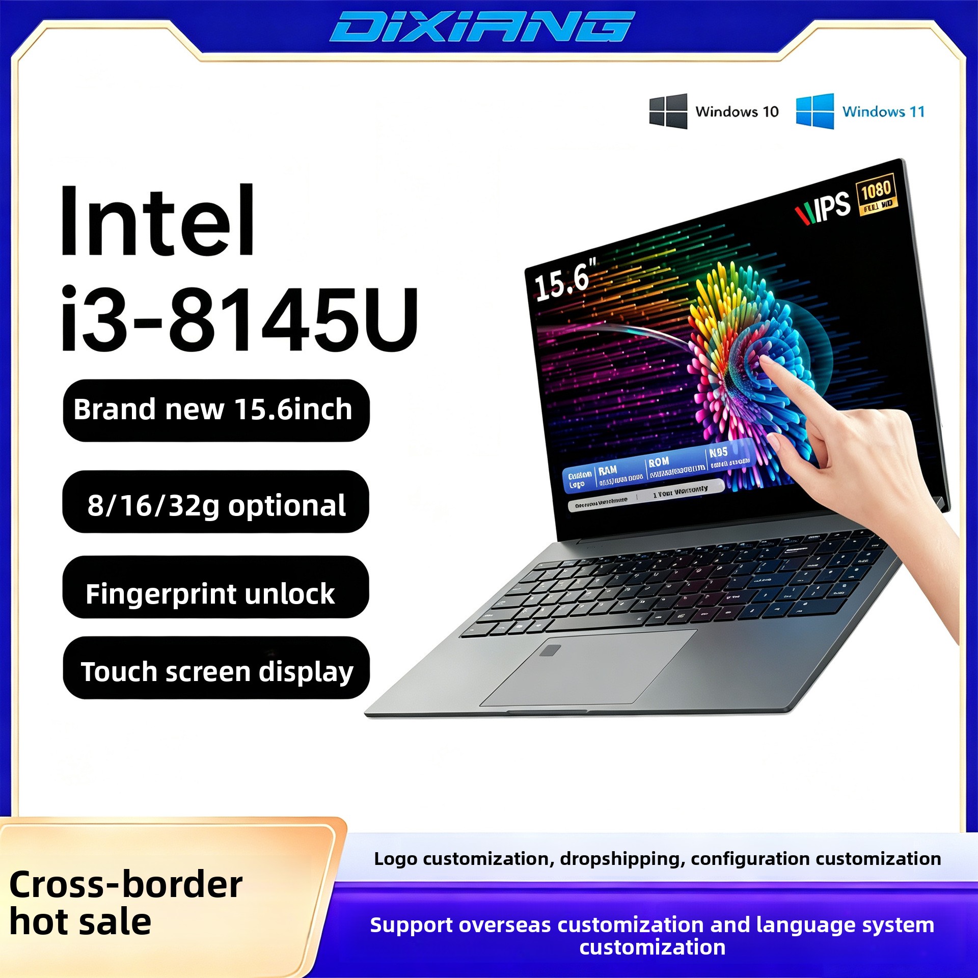 Brand new 15.6 inch Core i3-8145U laptop touch screen business office netbook laptop