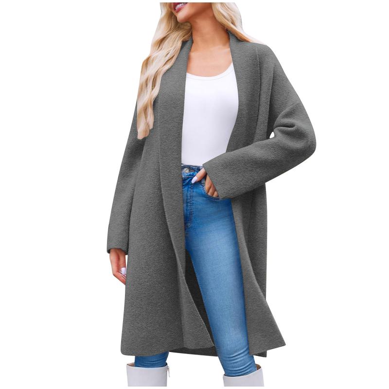 Pull en tricot drapé à col à revers ouvert sur le devant à manches longues, coupe décontractée, cardigan mi-long élégant et polyvalent pour femme