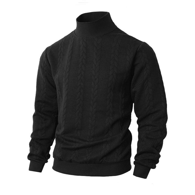 Pull en tricot torsadé pour hommes, coupe régulière, manches longues, motif tressé vertical continu, texture en tricot fin, poignets et ourlet in