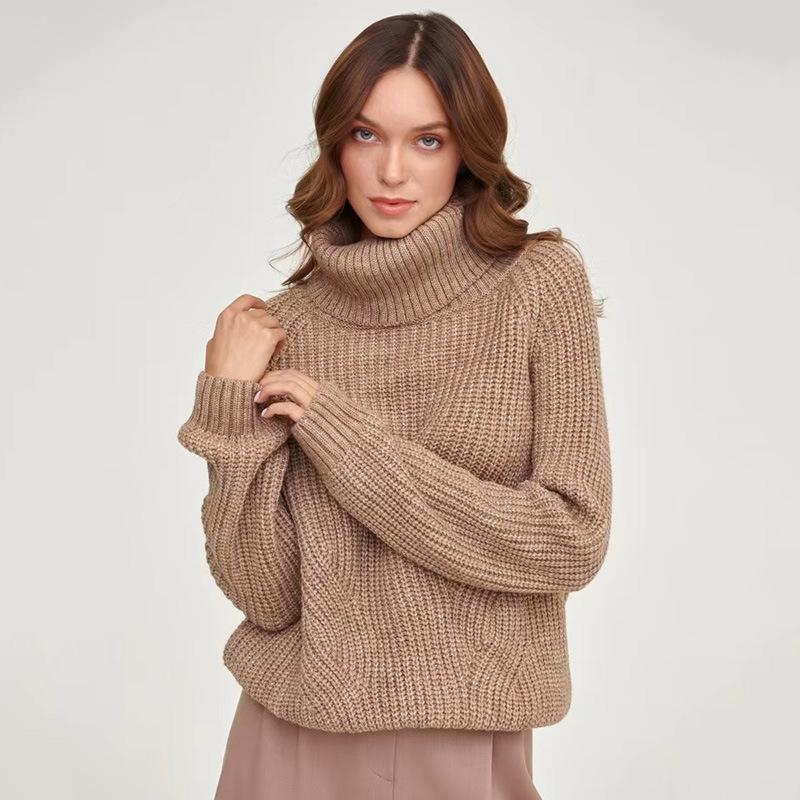 Pull chaud à col roulé épais pour femme, manches longues raglan, motif tricoté par câble, coupe ample, confortable pour les loisirs et l'extérieu