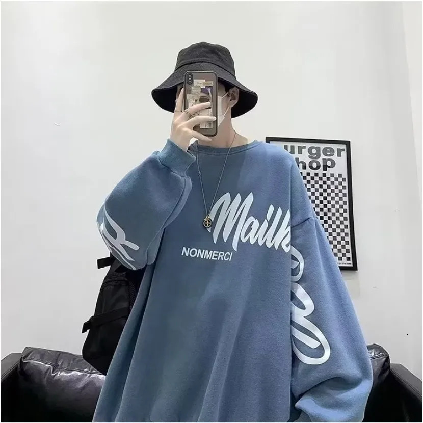 M-8XL Sweatshirts Men Oversized Sweatshirt Fashion Loose American Style Letters On Both Sides Print Long Sleeve Couple Clothes 260924