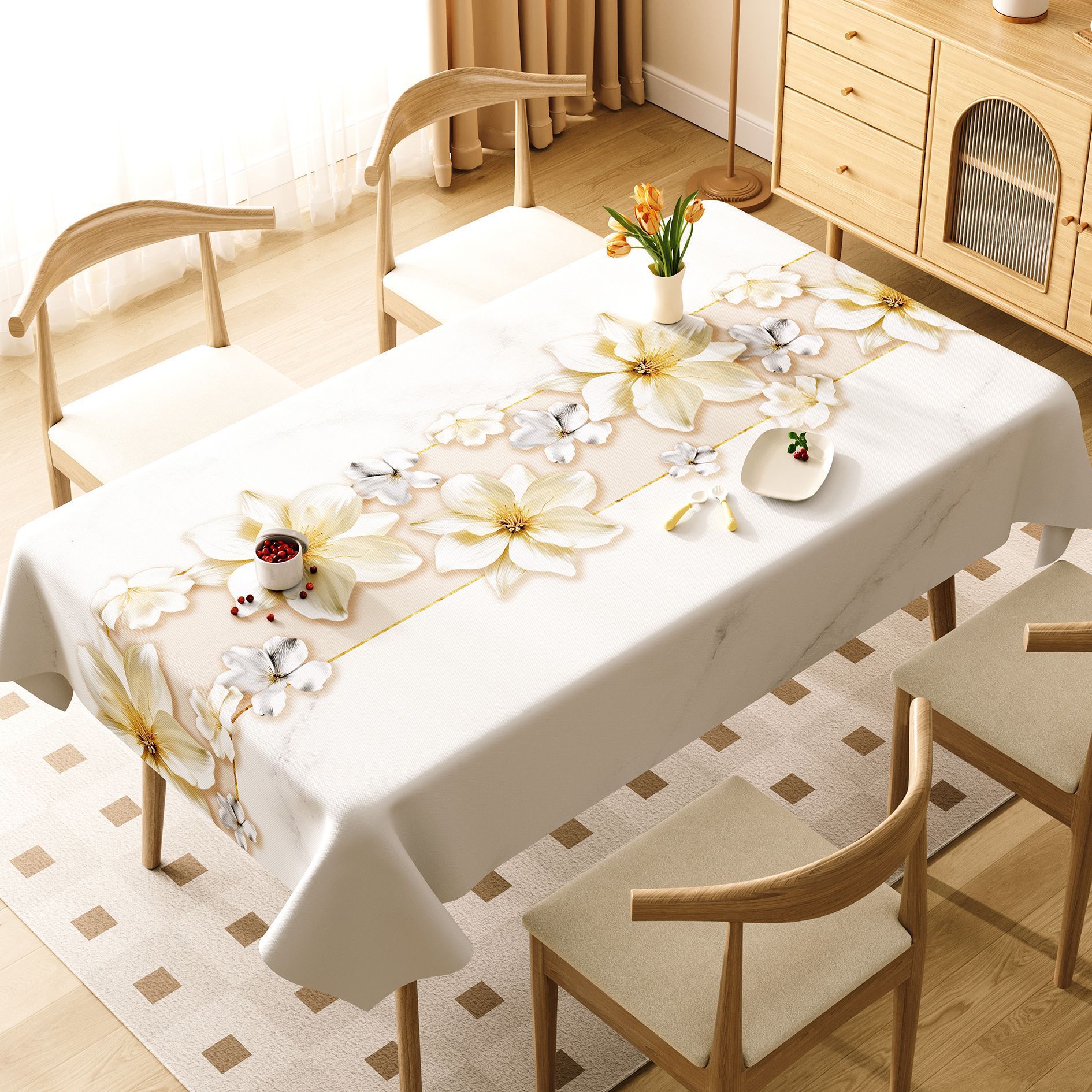 Nappe rectangulaire personnalisée en PVC, Style minimaliste frais, étanche à l'huile et sans entretien, YL-39250