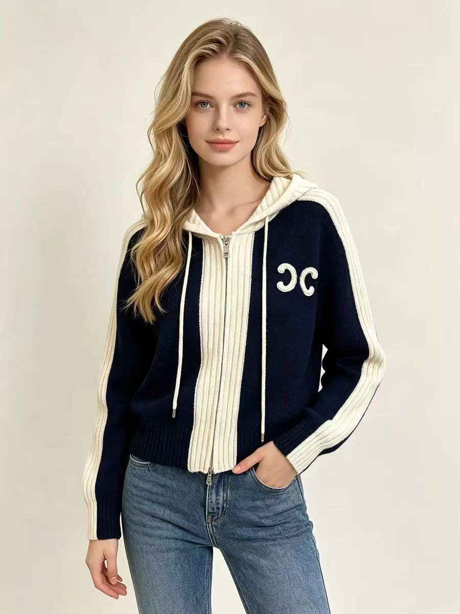 2025 Designer Cashmere cardigan knitwear womens sweater Fashion High-end luxury sweater zipper hooded collar classic embroidery LOGO oversized hoodi