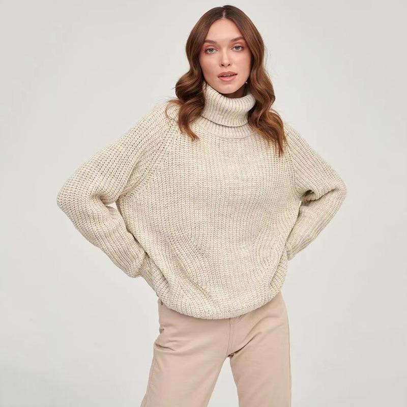 Pull surdimensionné à col roulé pour femme, manches longues, épaule raglan, câble texturé, épais, doux, silhouette décontractée, polyvalent, déco