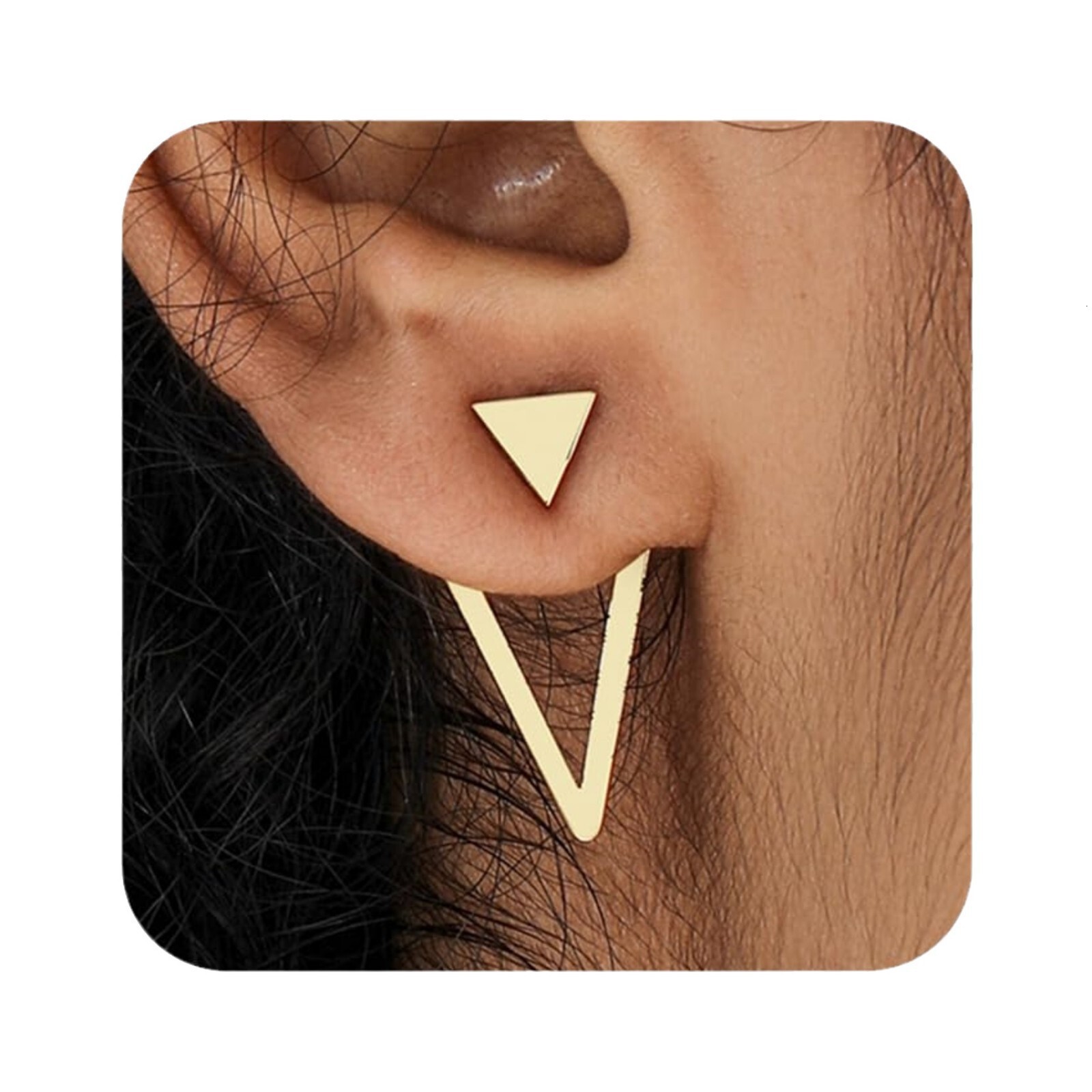 Designer Earrings Luxury Gold Double Layer Hollow Triangle Ear Stud For Women Minimalist Geometric Y2K Retro Trend Statement Jewelry Daily Club Acce
