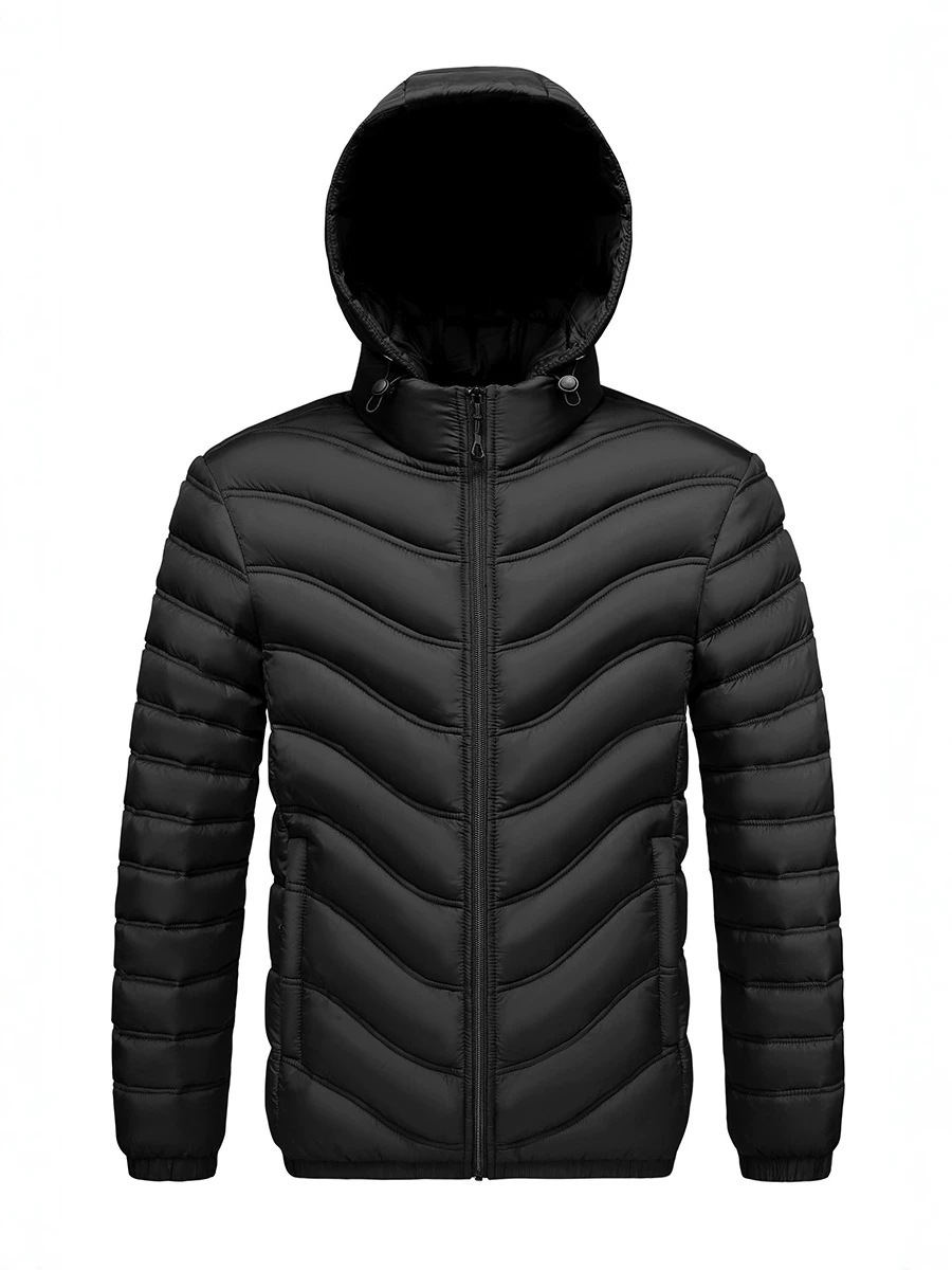 Men Ribbed Jacket Lightweight Outdoor Down Coat Thickened Warm Cotton Jacket Solid Color Detachable Design Plus Size Outerwear For Hiking Travel Dai