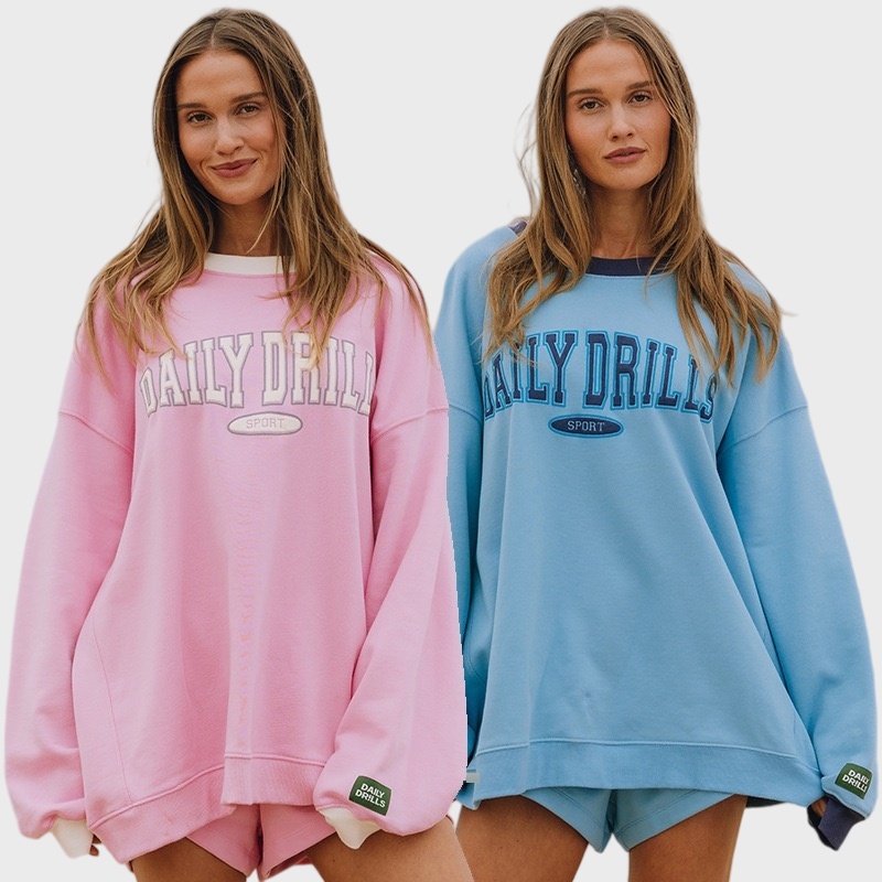 Daily Drills Puff Print Letters Graphics Sweatshirts Crewneck Color Blocked Loose Hoodies Women Desinger Pullover Jumpers
