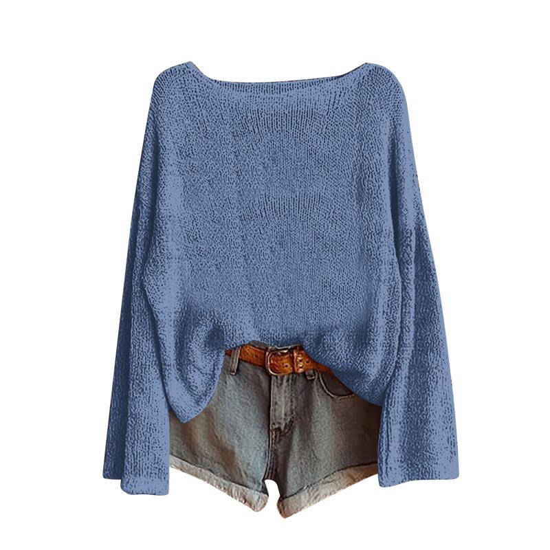 Pull décontracté à col bateau pour femme, manches longues, coupe ample, surdimensionnée, ourlet court, doux et respirant, matériau tricoté textur