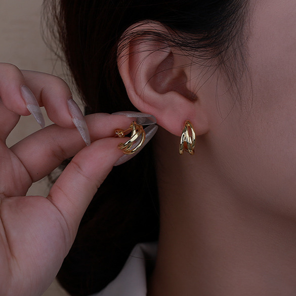 Designer Earrings Luxury Fashion Women's Jewelry High End Copper Plated 18k Gold 925 Pure Silver Needle Mesh Double Ring Ear Stud Trendy Brand