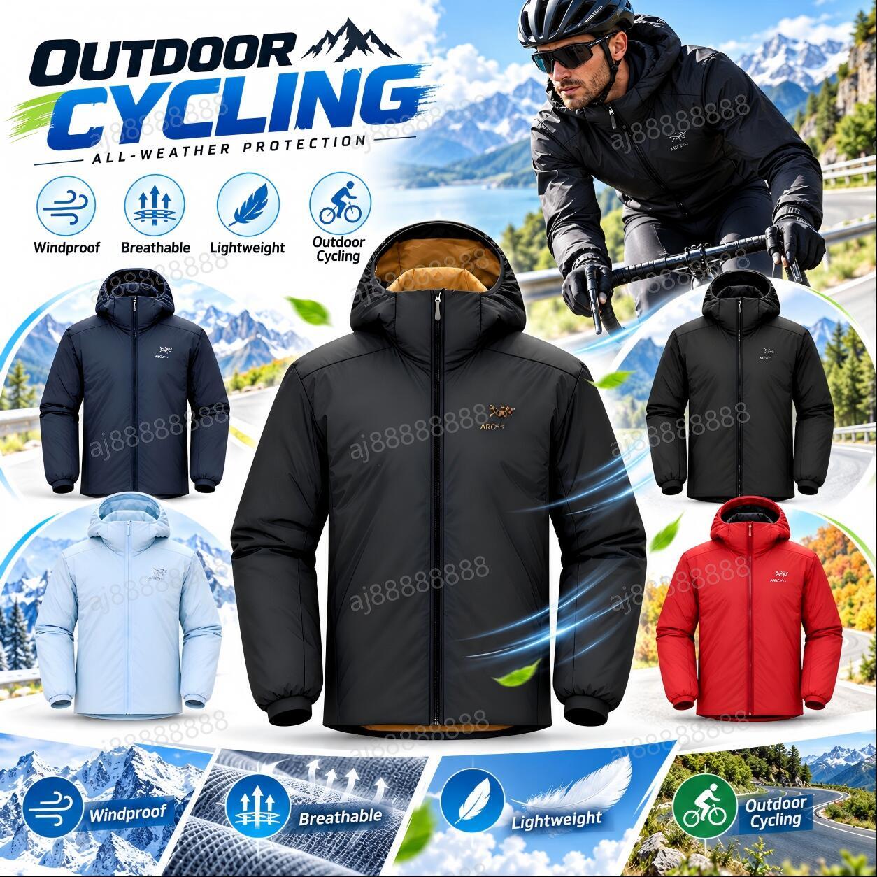 Arcteryxilly Unisex Hooded Cycling Jacket Lightweight Warm Insulated Windproof Full Zip Winter Bike Riding Outdoor Coat
