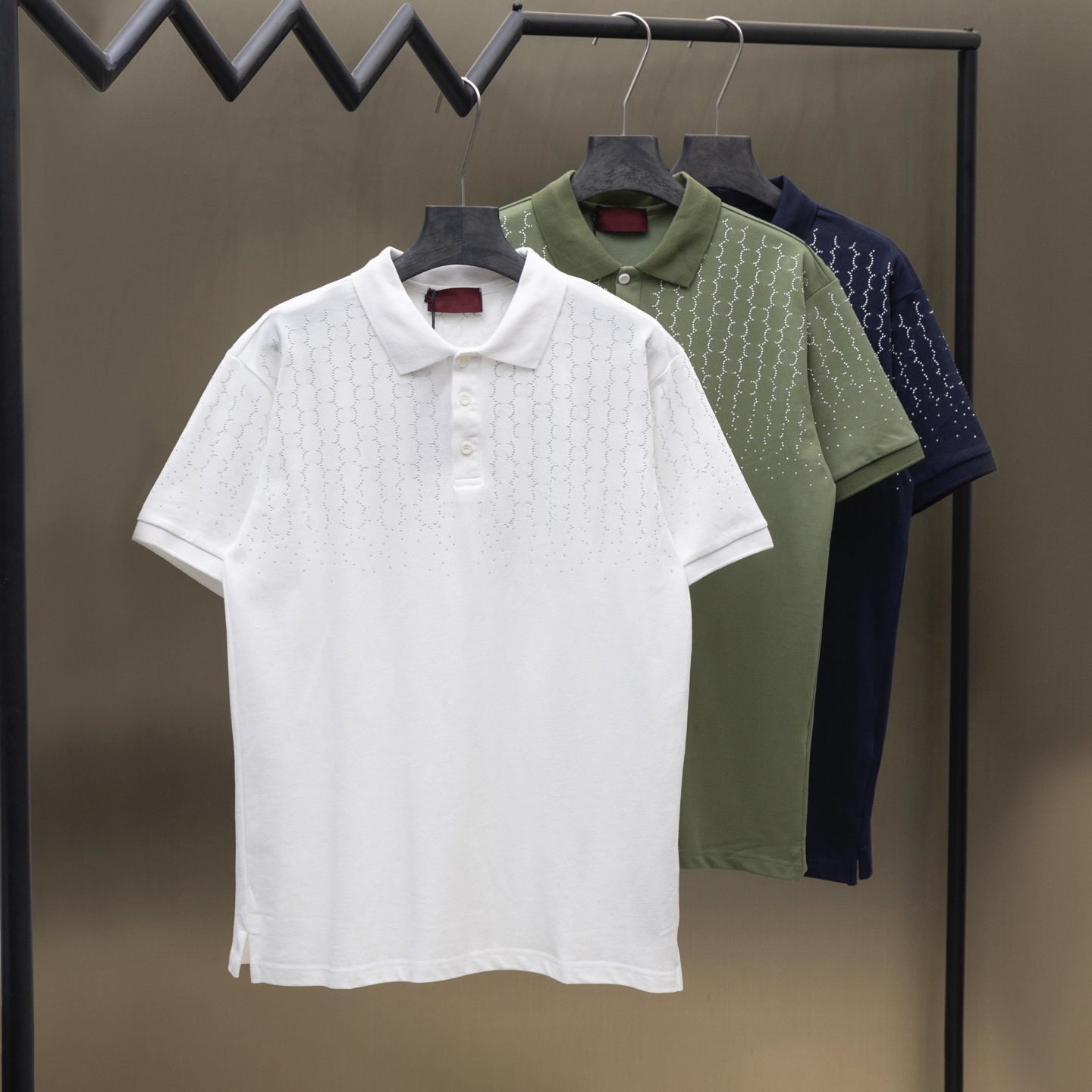 Designer brand high-quality men's T-shirt, polo shirt, double gradient old flower hot pressed diamond men's polo shirt, casual business me
