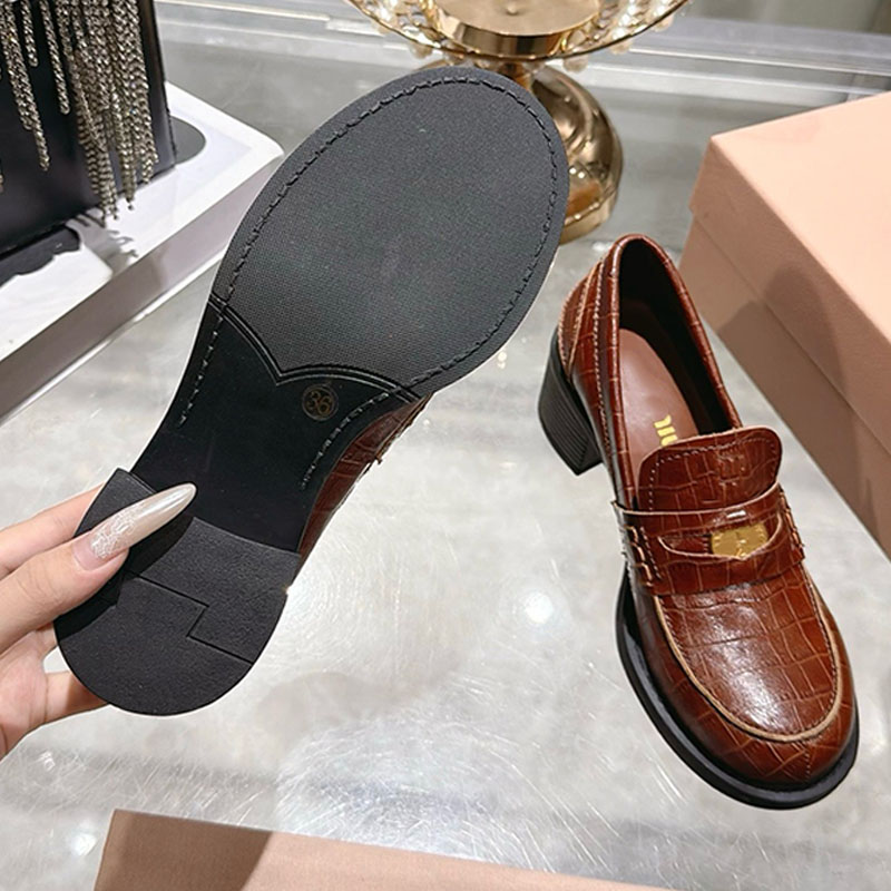 loafer woman designer block heel patent croc leather round toe slip on work office luxury comfortable burgundy gold black nude modern retro vintage