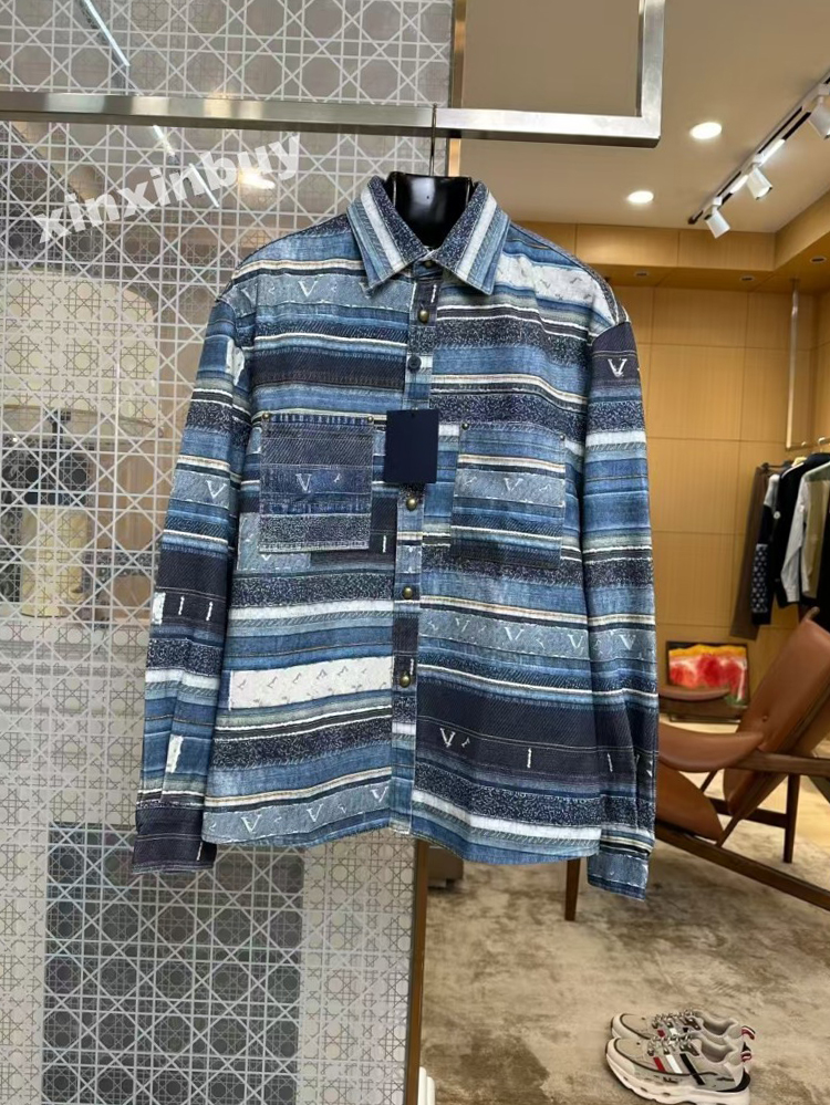 xinxinbuy Men designer Tee t shirt Patchwork patch Spliced Stripe Print Denim short sleeve women red blue black XS-2XL