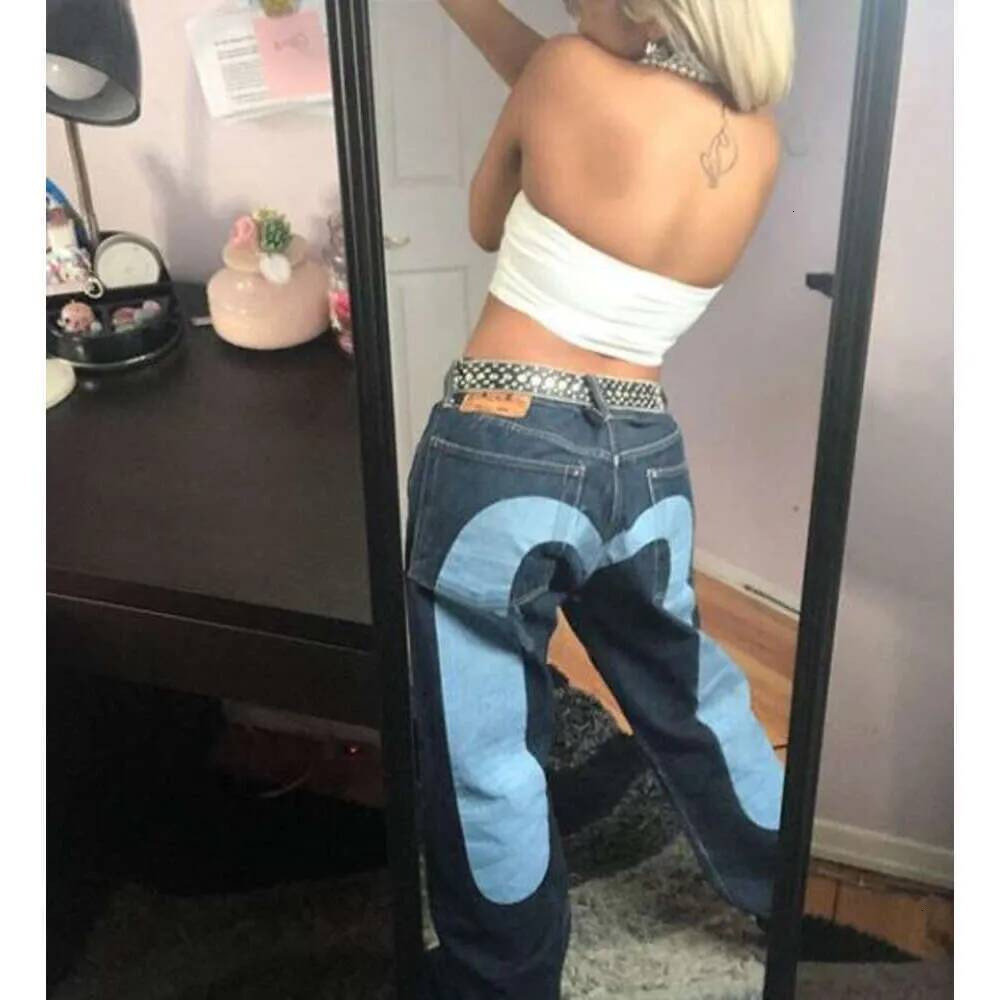 Evisulyness Jeans Baggy Designer Pants New Women Big M Pattern High Quality High Street Hip Hop Y2k Wear Luxury Straight Tube Wide Leg Brand Hot Sal