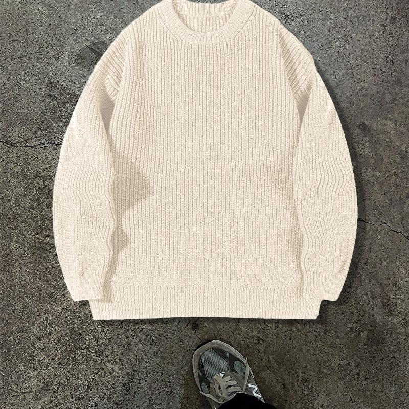 Pull tricoté à manches longues et col rond, ample, coupe décontractée, épais, Design Simple et uni, pour l'automne et l'hiver, Style de rue