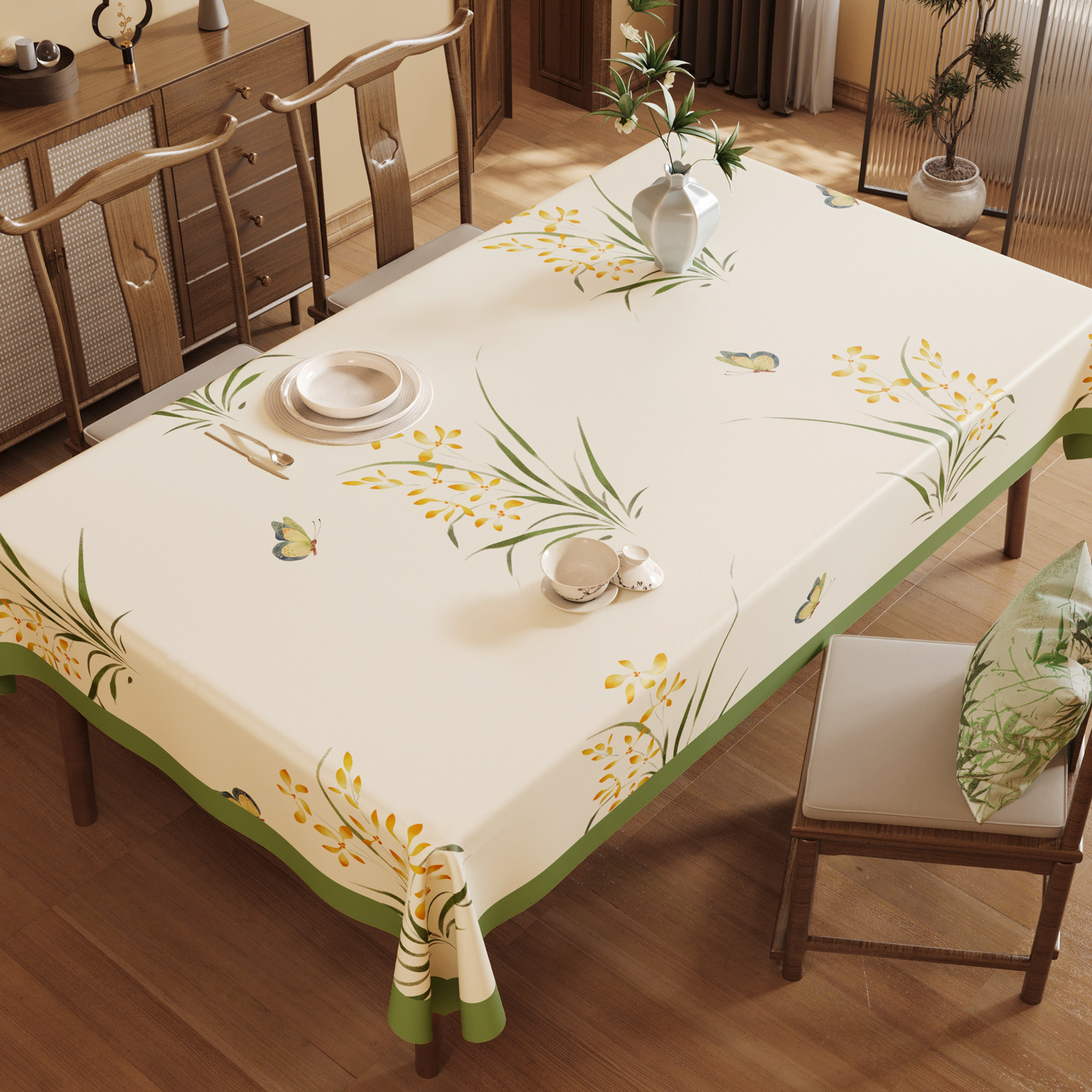 Nappe rectangulaire en PVC personnalisée, Style minimaliste frais, étanche à l'huile et sans entretien, YL-39246