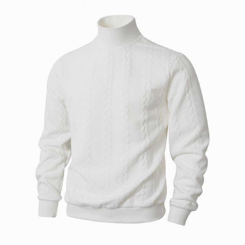 Pull tricoté à col montant pour homme, coupe régulière, manches longues, motif de câble tressé, texture en tricot épais, poignets et ourlet infér