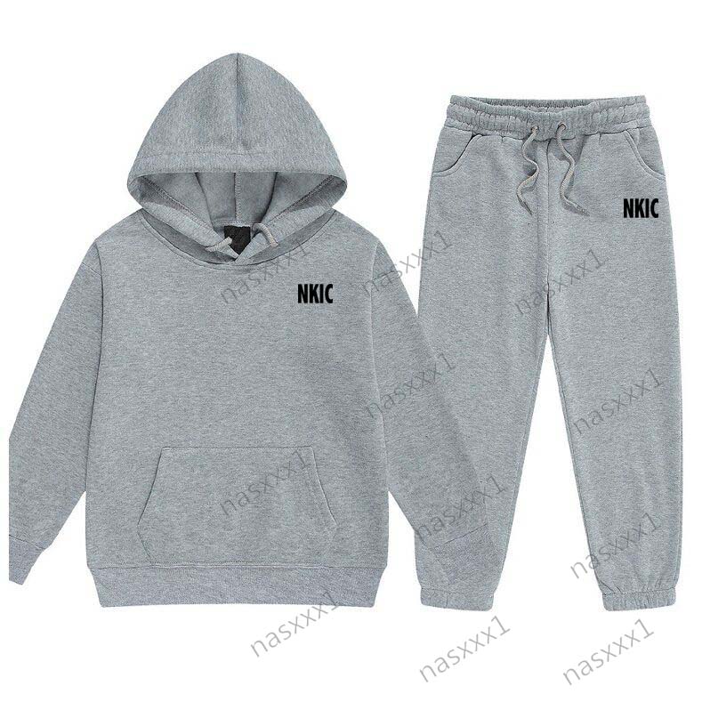 Enfants Automne Hiver Casual Lettre Imprimer Pull À Manches Longues 2 pcs Gris À Capuche Pantalon Marque Survêtement Fille Garçon Manteau De Bask