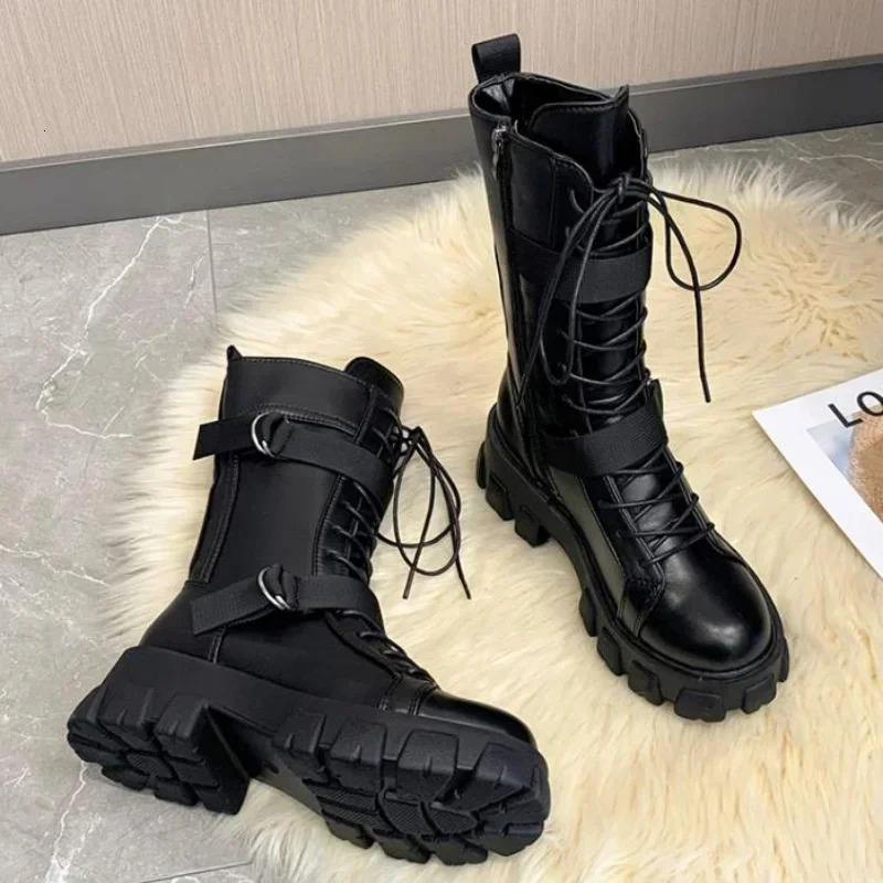 Women MidCalf Boots Pring Motorcycle Womens Cosplay High Punk Gothic Black Heel Shoes Long Knight Boot 260924