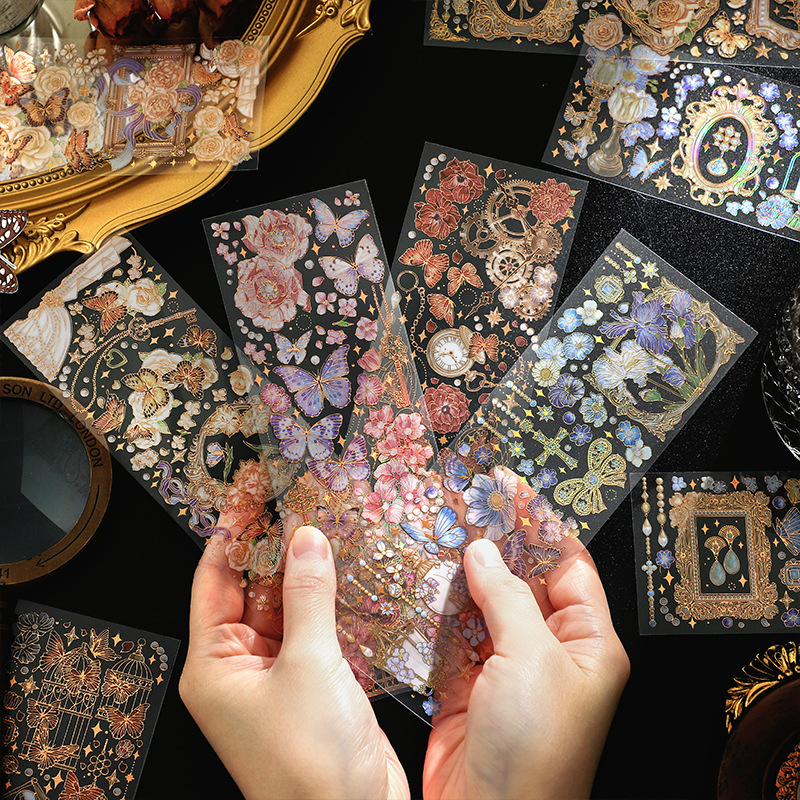 Autocollant PET série Sino Xinglan ins, 3 pièces/ensemble, chaîne d'horloge bronzante, tente à main, décoration de base de carte Gu